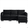 thumbnail image 1 of L-Shaped Modular Sectional Sofa with Storage & Movable Ottoman, Convertible 4-Seat Reversible Chaise Corduroy Couch for Living Room, Breathable Black Fabric, Modern Design, 1 of 7