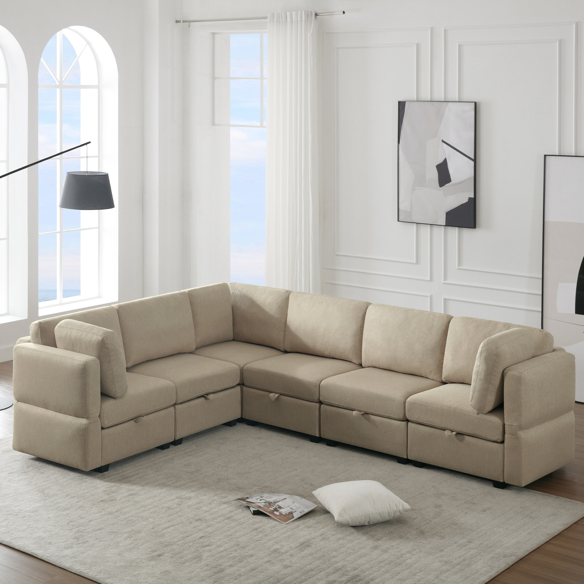 LShaped Modular Sectional Sofa with Reversible Chaise and Hidden