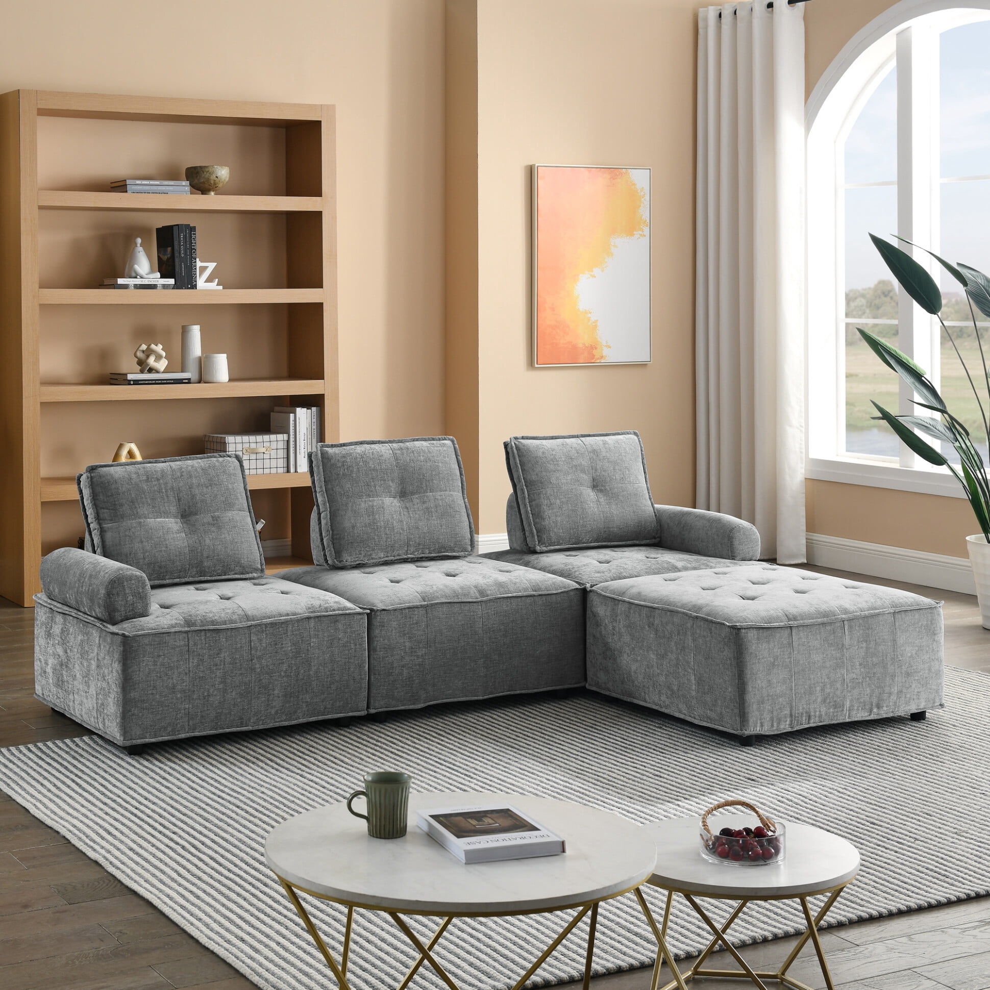 L-Shaped Modular Sectional Sofa with Reversible Chaise and Ottoman,DIY ...