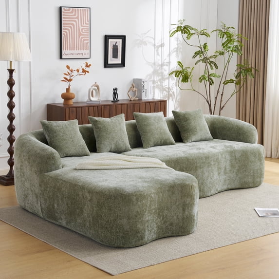 L-Shaped Modular Sofa with Wide Armrests - Deep Seat, Raised Backrest, 4 Free Pillows, Breathable Fabric, High-Density Foam