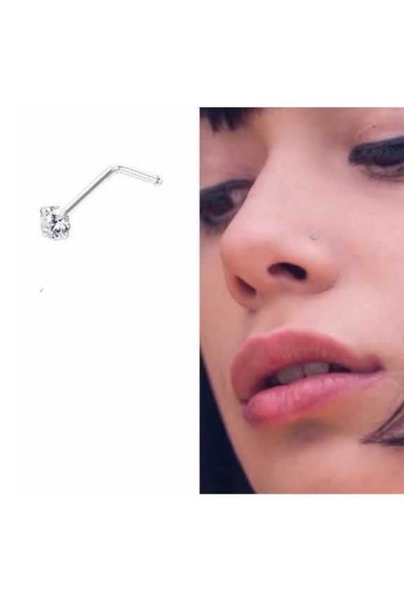 1 PCS L Shaped Nose Nail Curved Rod Zircon Stainless Steel Nose Ring Piercing Jewelry Trendy Bold