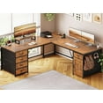 thumbnail image 1 of SEDETA L Shaped Desk, 63" Computer Desk with 5 Drawer & Power Outlet, Long Home Office Desk or Corner Desk, Corner Desk with Monitor Shelf, Storage Cabinet, Rustic Brown, 1 of 8