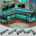 thumbnail image 1 of L-Shaped Office Desk with Charging Station & LED Lights, Reversible Gaming Computer Desk with Keyboard Tray & Monitor Stand, Dark Gray, 1 of 7