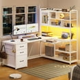 thumbnail image 1 of L Shaped Office Desk with Drawers and 7-Tier Storage Shelves, Reversible Computer Desk with Monitor Stand and Hooks, White, 1 of 8