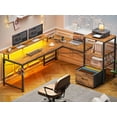 thumbnail image 1 of L Shaped Office Desk with LED Lights & Power Strips, Computer Desk with Monitor Stand & Storage Shelves, Rustic Brown, 1 of 8