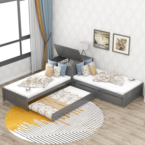 L shaped bed with trundle hotsell