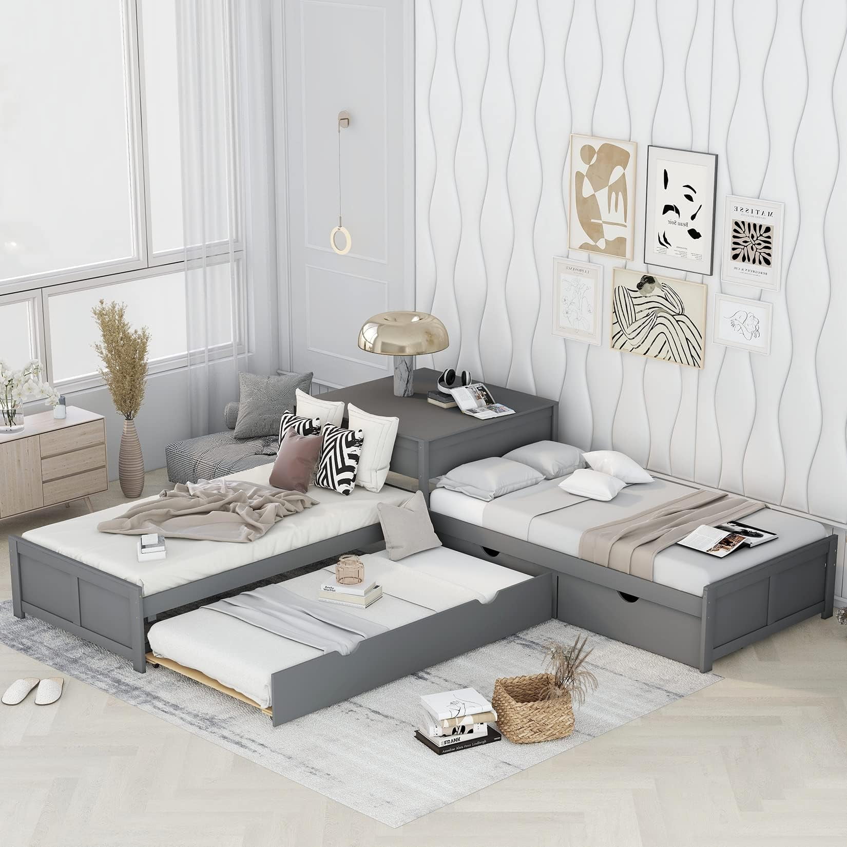 L shaped twin beds with corner unit deals