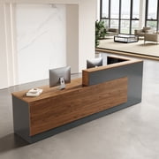 L-Shaped Reception Desk with Lockable Drawers and Storage Shelves, Multi-Functional Computer Desk for Office Left Hand L-Shaped; Dark Walnut & Iron Gray; 71"Lx 24"W x 41"H