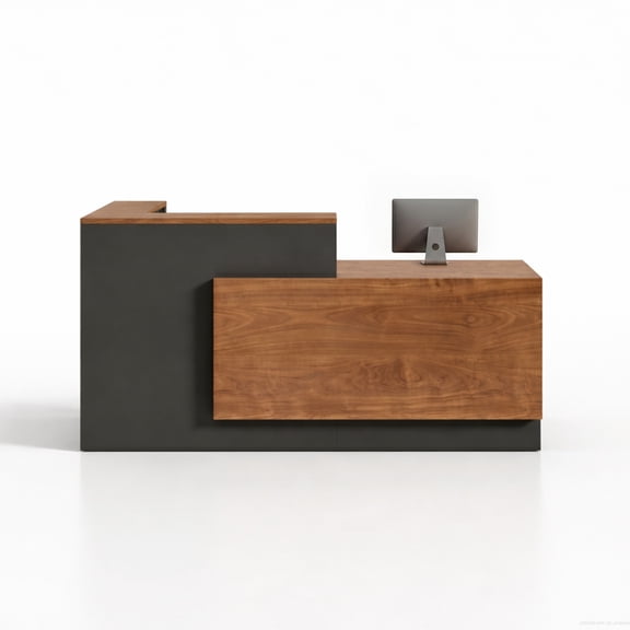 L-Shaped Reception Desk with Right Counter, 1-Inch Thick Board, Lockable Drawers & Keyboard Tray, Heavy-Duty Front Desk for Office, Salon, Hotel & Clinic