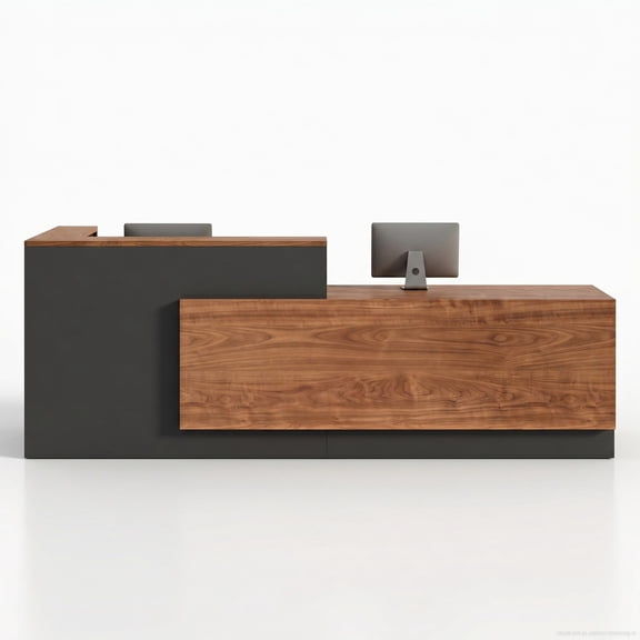 L-Shaped Reception Desk with Right Counter, 1-Inch Thick Board, Lockable Drawers & Keyboard Tray, Heavy-Duty Front Desk for Office, Salon, Hotel & Clinic
