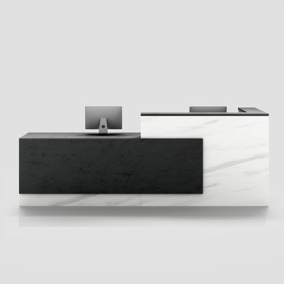 L-Shaped Reception Desk with Counter, 1-Inch Thick Board, Lockable Drawers & Keyboard Tray, Heavy-Duty Front Desk for Office, Salon, Hotel & Clinic