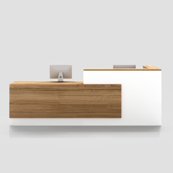 L-Shaped Reception Desk with Counter, 1-Inch Thick Board, Lockable Drawers & Keyboard Tray, Heavy-Duty Front Desk for Office, Salon, Hotel & Clinic