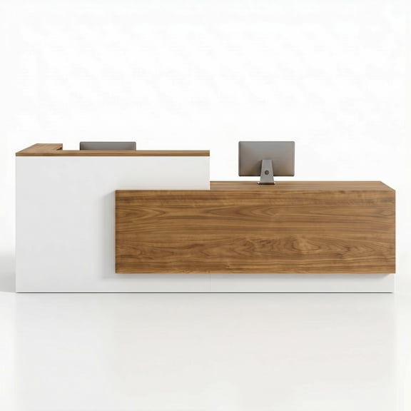 L-Shaped Reception Desk with Right Counter, 1-Inch Thick Board, Lockable Drawers & Keyboard Tray, Heavy-Duty Front Desk for Office, Salon, Hotel & Clinic
