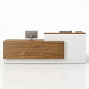 YTElantivo 71-inch L-Shaped Reception Desk with Raised Counter and Left Return, European Oak and White