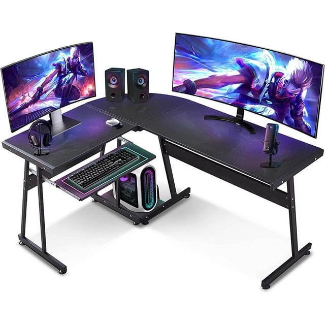 LShaped Reversible Black Gaming Desk Corner Desk Modern Computer Desk