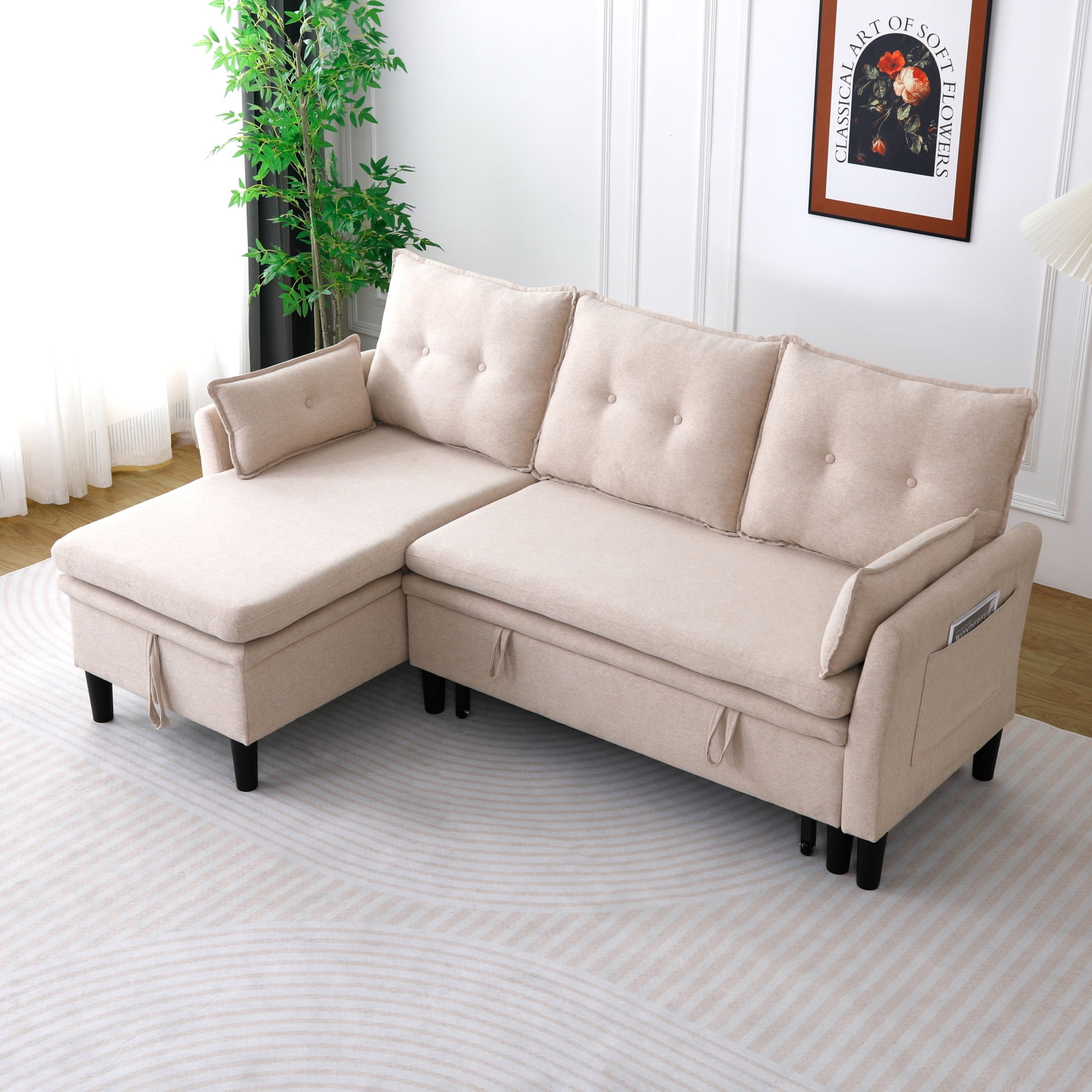 L Shaped Reversible Chaise Sectional Sofa with Storage Ottoman – Cotton ...
