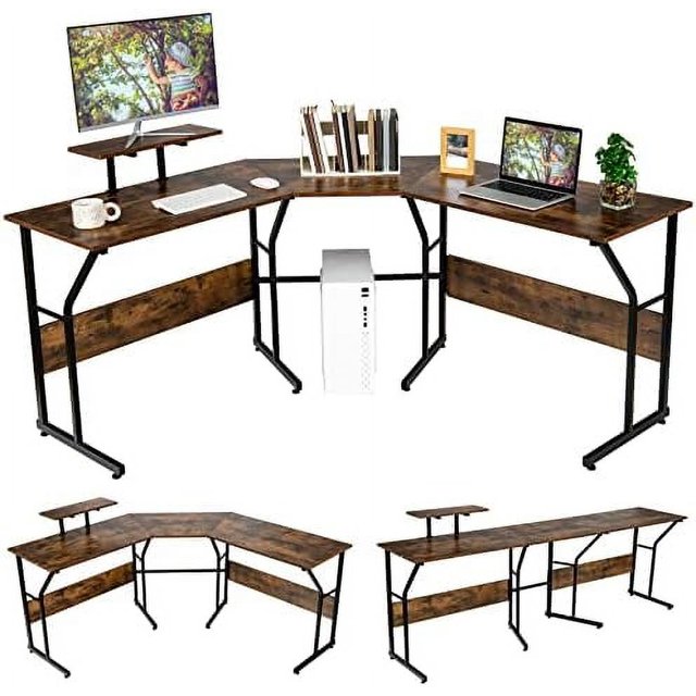 LShaped Reversible Computer Desk 2 Person Long Computer Workstation w
