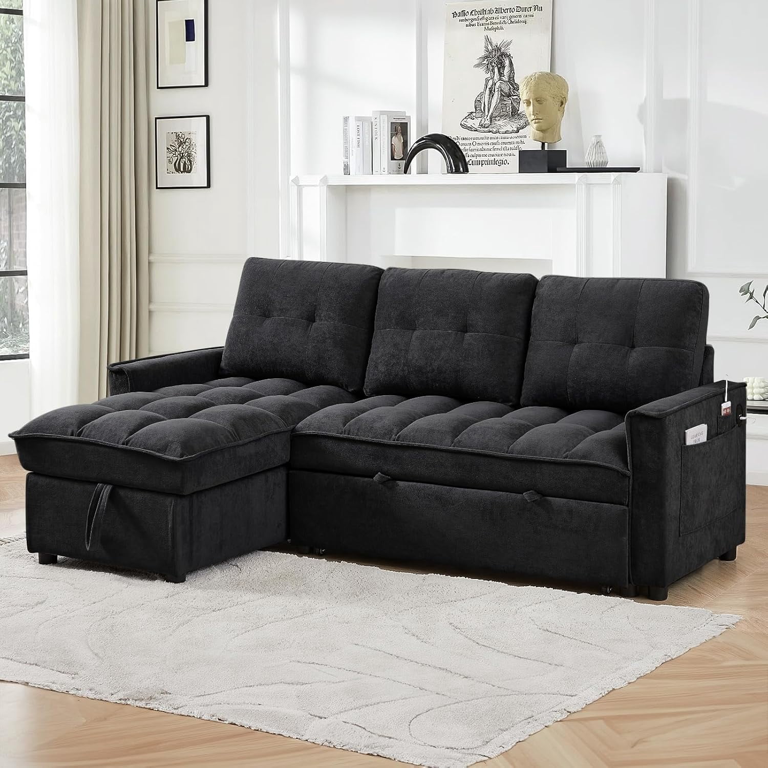 L Shaped Reversible Sleeper Sofa Couch, Chenille Tufted Convertible ...
