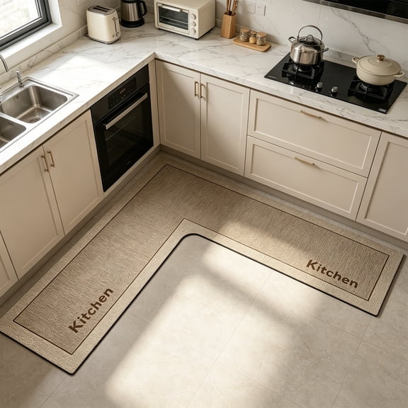 L Shaped Rug Corner Kitchen Rugs Non Slip Washable Mat, Absorbent Oil Proof Diatomaceous Earth Mat, Large Rug Runner for Sink Laundry Thick Durable Polypropylene Comfort Standing