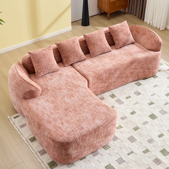 L-Shaped Sectional, Compressed Sofa with Chenille Fabric and Sponge Spring Support, No Assembly Couch for Living Room, 101" x 67" Pink