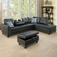 thumbnail image 1 of L Shaped Sectional Couch,4-Seat Faux Leather Sofa Sets, Modern Nailhead Lounge Sofa, Modern Living Room Furniture Sets Reversible Cup Holder,Black, 1 of 7