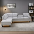 thumbnail image 1 of L Shaped Sectional Couch, Modern Nailhead Lounge Sofa, Modular Sectional Sofa with Reversible Cup Holder,4-Seat Linen Sectional Sofa Sets, Modern Living Room Furniture Sets,Grey White, 1 of 7