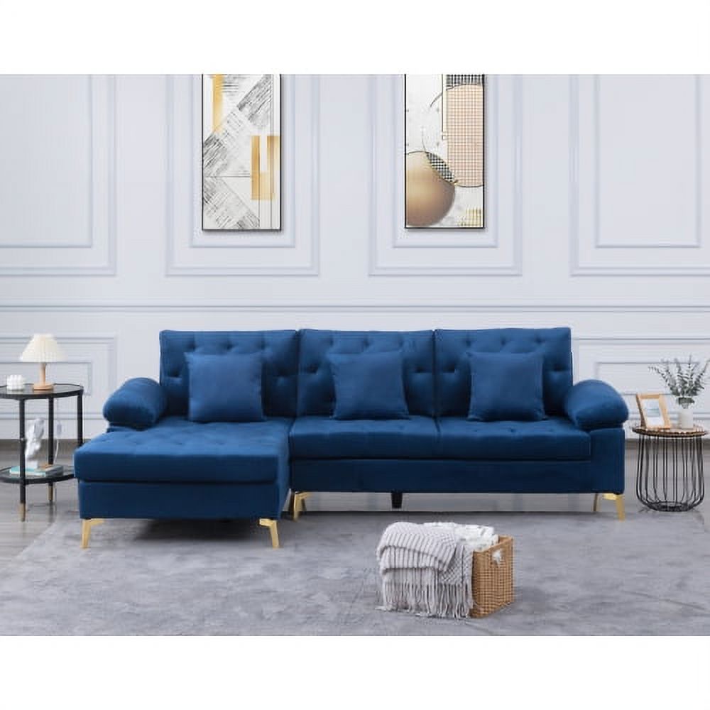 LShaped Sectional Couch, Modern Velvet Button Tufted Upholstered