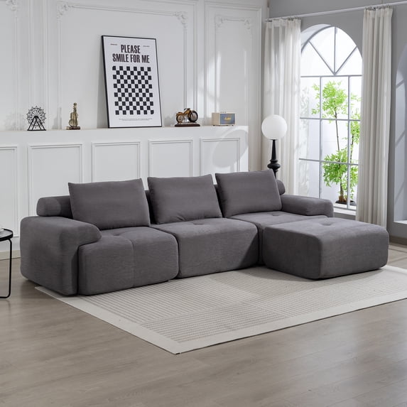 L-Shaped Sectional Couches for Living Room with Memory Foam & Steel Frame - No Assembly Convertible Sofa Bed, Corduroy Fabric Compression Sofa, Modular Couch for Apartments,Bedrooms,Home Theate