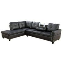 L Shaped Sectional Couches, Modular Leather Corner Sofa with Cup Holder Lounge Sofa with Left Chaise for Living Room, Black