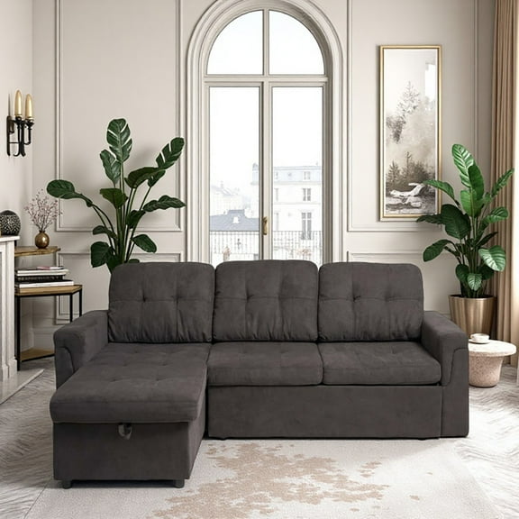 L-Shaped Sectional Sleeper Sofa with Storage & Pull-Out Bed Reversible Upholstered Couch for Living Room, Apartment Convertible Corner Lounge Sofa Modern Fabric ( 84 Inches, Cyan,Frosty Green)