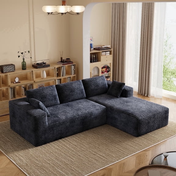 106" Corduroy Sectional Couch, Boneless L Shaped Couch with Deep Seat, Cloud Foam Sofa with Oversized Chaise, Sectional Sofa No Assembly Needed for Living Room