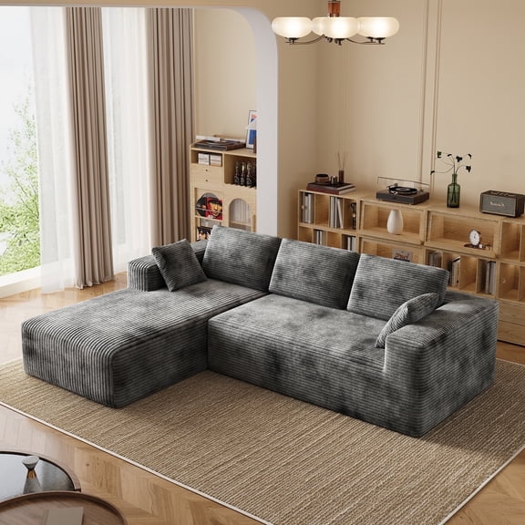 106" Corduroy Sectional Couch, Boneless L Shaped Couch with Deep Seat, Cloud Foam Sofa with Oversized Chaise, Sectional Sofa No Assembly Needed for Living Room