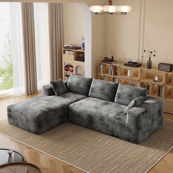 106" Corduroy Sectional Couch, Boneless L Shaped Couch with Deep Seat, Cloud Foam Sofa with Oversized Chaise, Sectional Sofa No Assembly Needed for Living Room