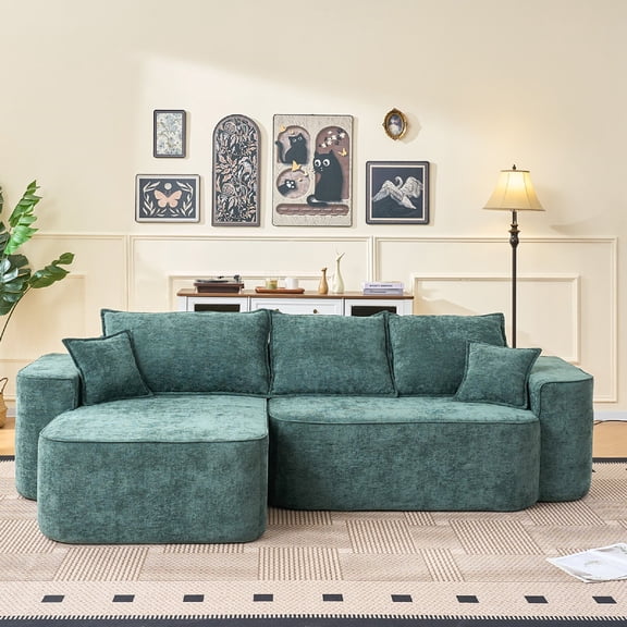 L-Shaped Sectional Sofa Chouch with Chaise, 104" Chenille Cloud Sofa Couches with Side Pocket, Modern Modular Corner Sofa with Extra Deep Seats for Living Room, Apartment, Green