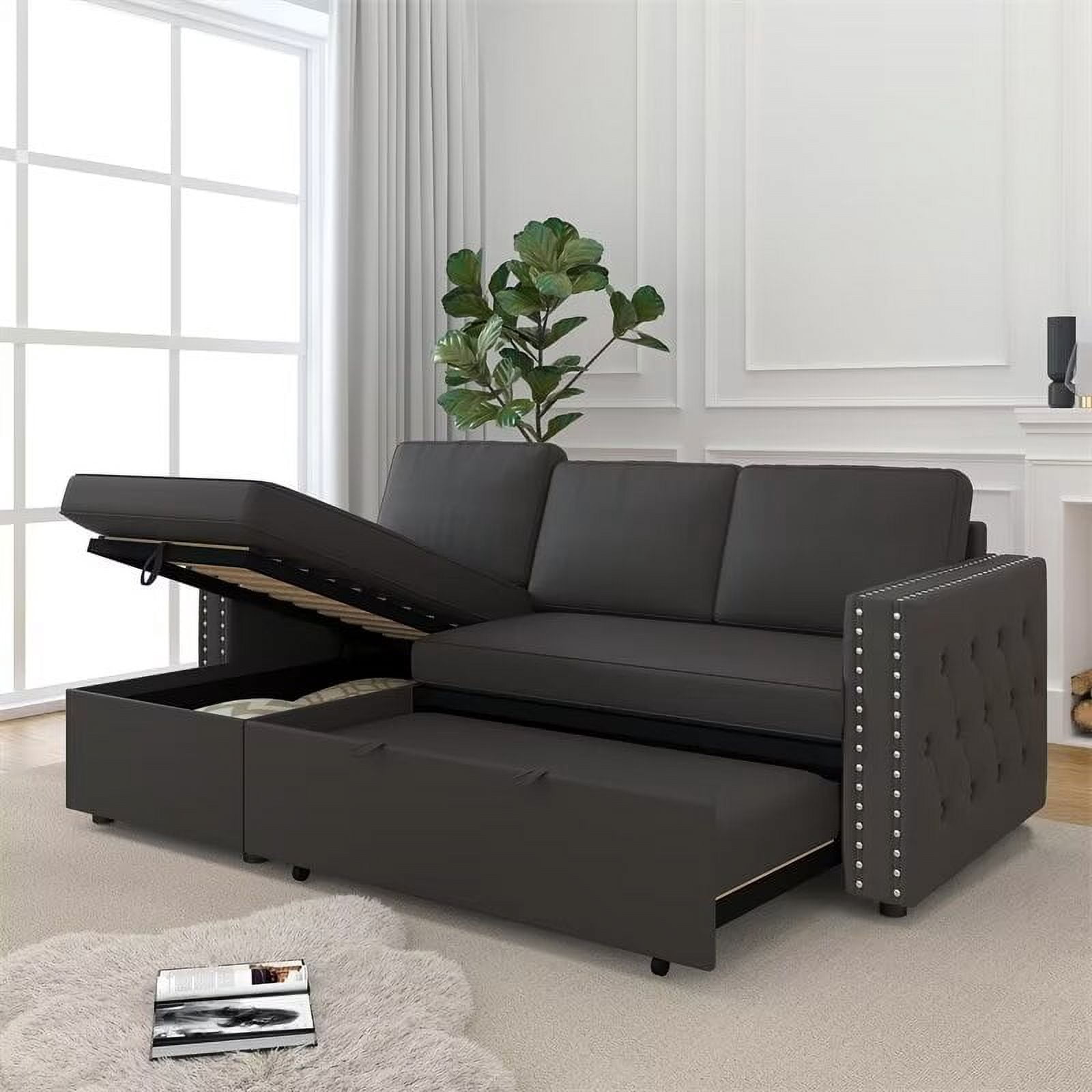 L-Shaped Sectional Sofa Couch, Convertible Sofa Bed with Storage Chaise ...