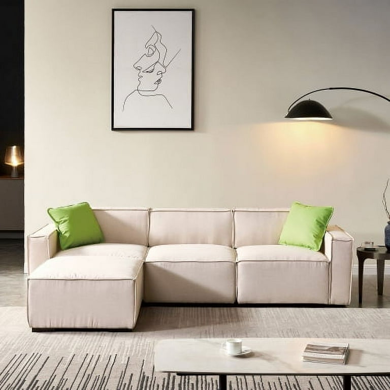 L Shaped Sectional Sofa Couch Modular Sectional Sofa with Convertible Chaise Ottoman and 2 Pillows 4 Seat Reversible Sectional Sofa for Living Room