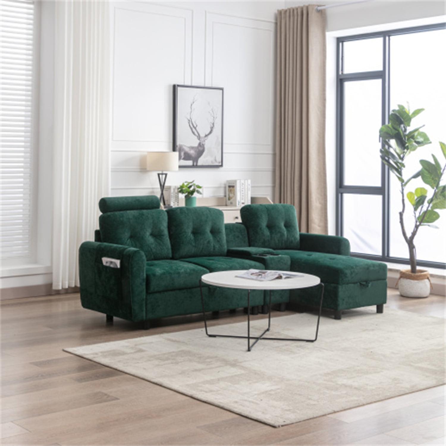 LShaped Sectional Sofa Couch with Storage Chaise, Modern Fabric Upholstered 3Seater Couch with