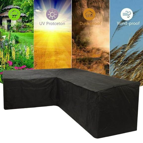 L-Shaped Sectional Sofa Covers Waterproof Outdoor Tear Proof Patio Couch Cover Garden Furniture Protector,210D Waterproof Dustproof Polyester Corner Sofa Couch Protector Cover with Storage Bag
