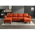 thumbnail image 1 of U-Shaped Sectional Sofa with Chaise & Ottoman, Convertible Futon Sofa Couch Set, Modern Linen Upholstered Accent Sofa Set with Padded Cusions for Living Room Apartment, Orange, 1 of 7