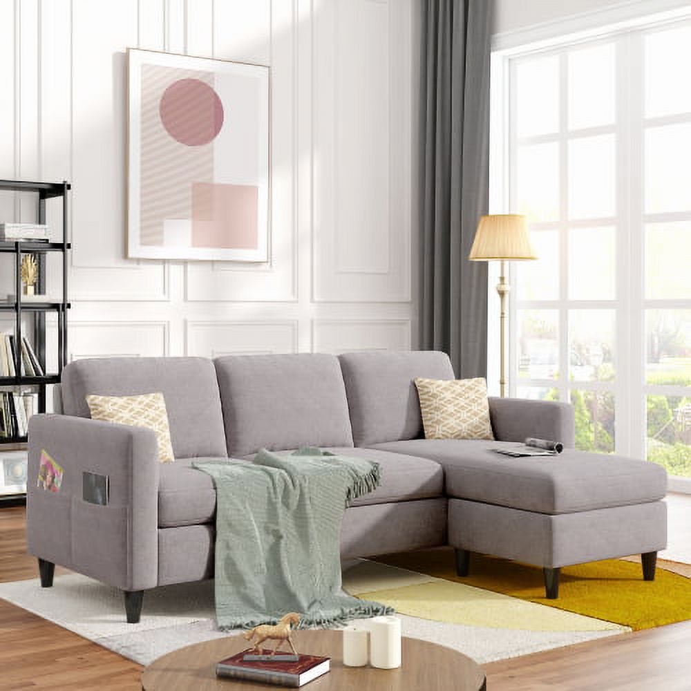 LShaped Sectional Sofa with Movable Ottoman, Reversible 4Seat Fabric