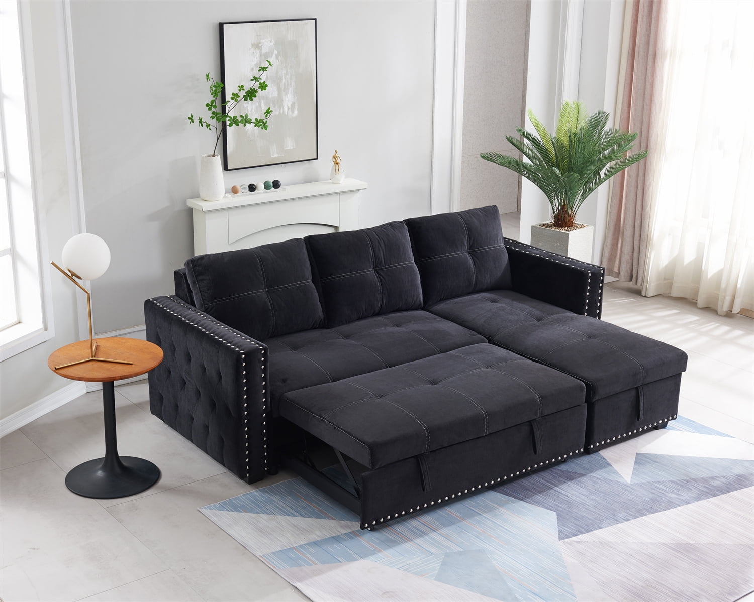 LShaped Sectional Sofa with Pull Out Bed, 2 Seater Sofa and Reversible