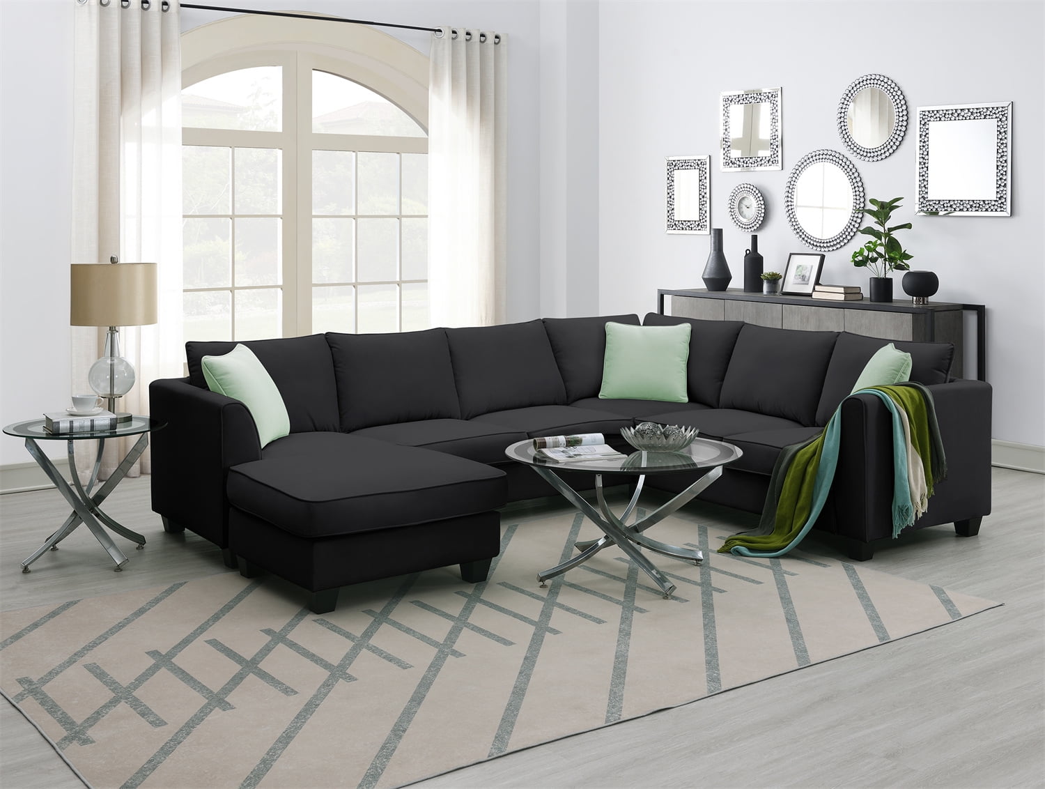 LShaped Sectional Sofa with Removable Ottoman, 112" Modern Fabric Upholstered Sofa with 3