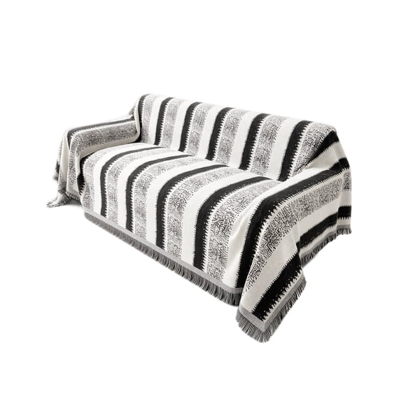 L Shaped Sectional Sofa Slipcover for 3 Cushion Couch, Boho Black White Striped Anti-Slip Furniture Protector, Pet Friendly Washable Chenille Cover for Dogs Cats, 51x94 Inch