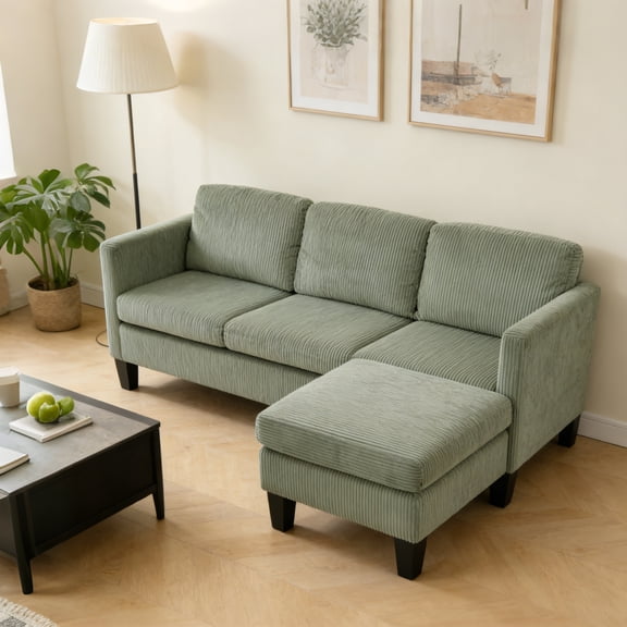 L-Shaped Sectional Sofa, Velvet Convertible Couch, 4-Seat with Memory Foam, Modern Sectional for Living Room Small Space, Olive Green