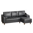 thumbnail image 1 of L-Shaped Sectional Sofa with Convertible Chaise - Modern Mid-Century Faux Leather Deep Seat Couch, Black, 1 of 5