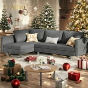 Aiho 93" L Modern Sectional Sofa, 68" L L-shaped Sofa with 4 Comfortable Pillows for Living Room, Apartment, Studio, Office - Dark Grey