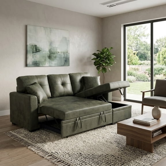 L-Shaped Sectional Sofa with Pull-Out Bed and Reversible Chaise, Convertible Sleeper Sofa Bed Modern Couch Bed for Living Room Apartment