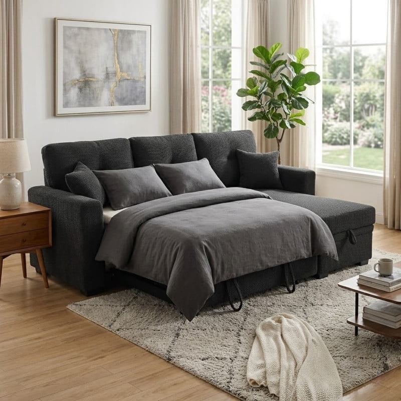 L-Shaped Sectional Sofa with Pull-Out Bed and Reversible Chaise, Convertible Sleeper Sofa Bed Modern Couch Bed for Living Room Apartment