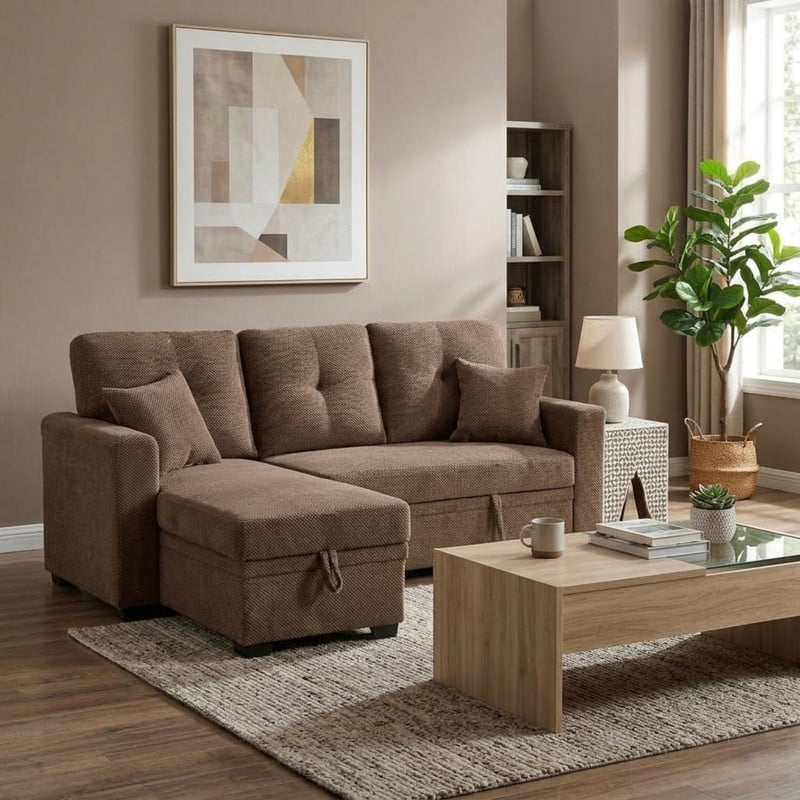 L-Shaped Sectional Sofa with Pull-Out Bed and Reversible Chaise, Convertible Sleeper Sofa Bed Modern Couch Bed for Living Room Apartment