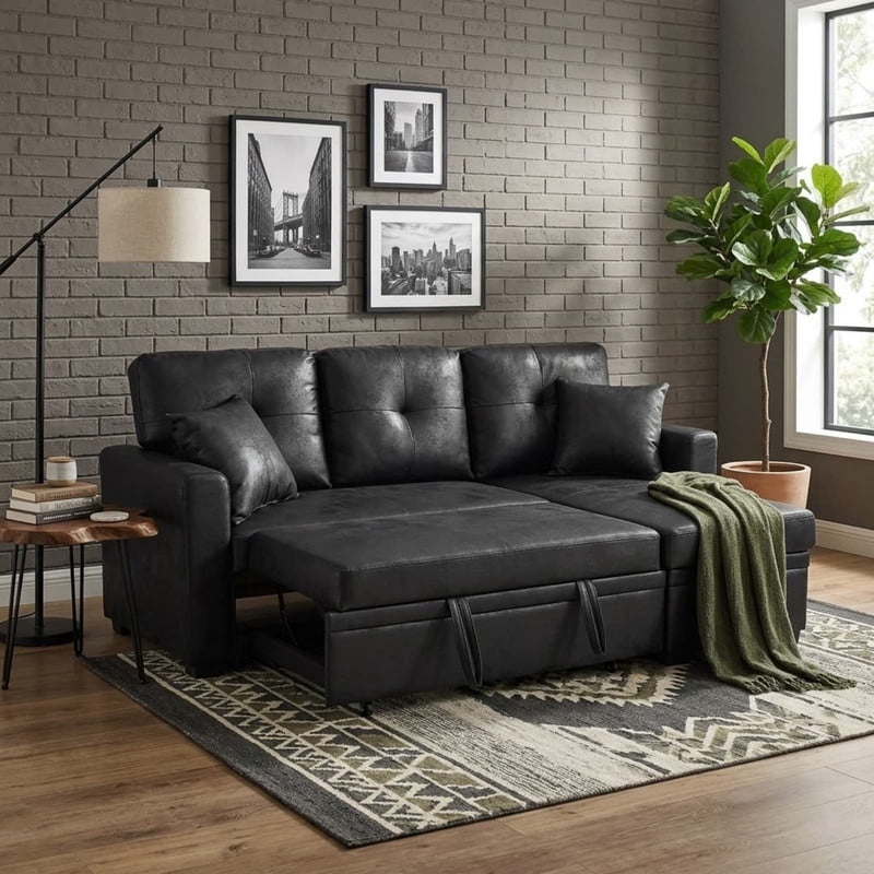 L-Shaped Sectional Sofa with Pull-Out Bed and Reversible Chaise, Convertible Sleeper Sofa Bed Modern Couch Bed for Living Room Apartment